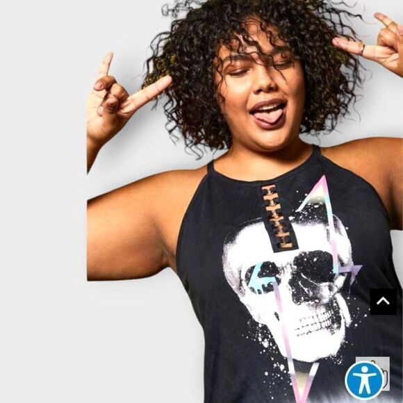 TORRID Black & Ivory Tie Dye skull high Neck Tank Top - Picture 6 of 15